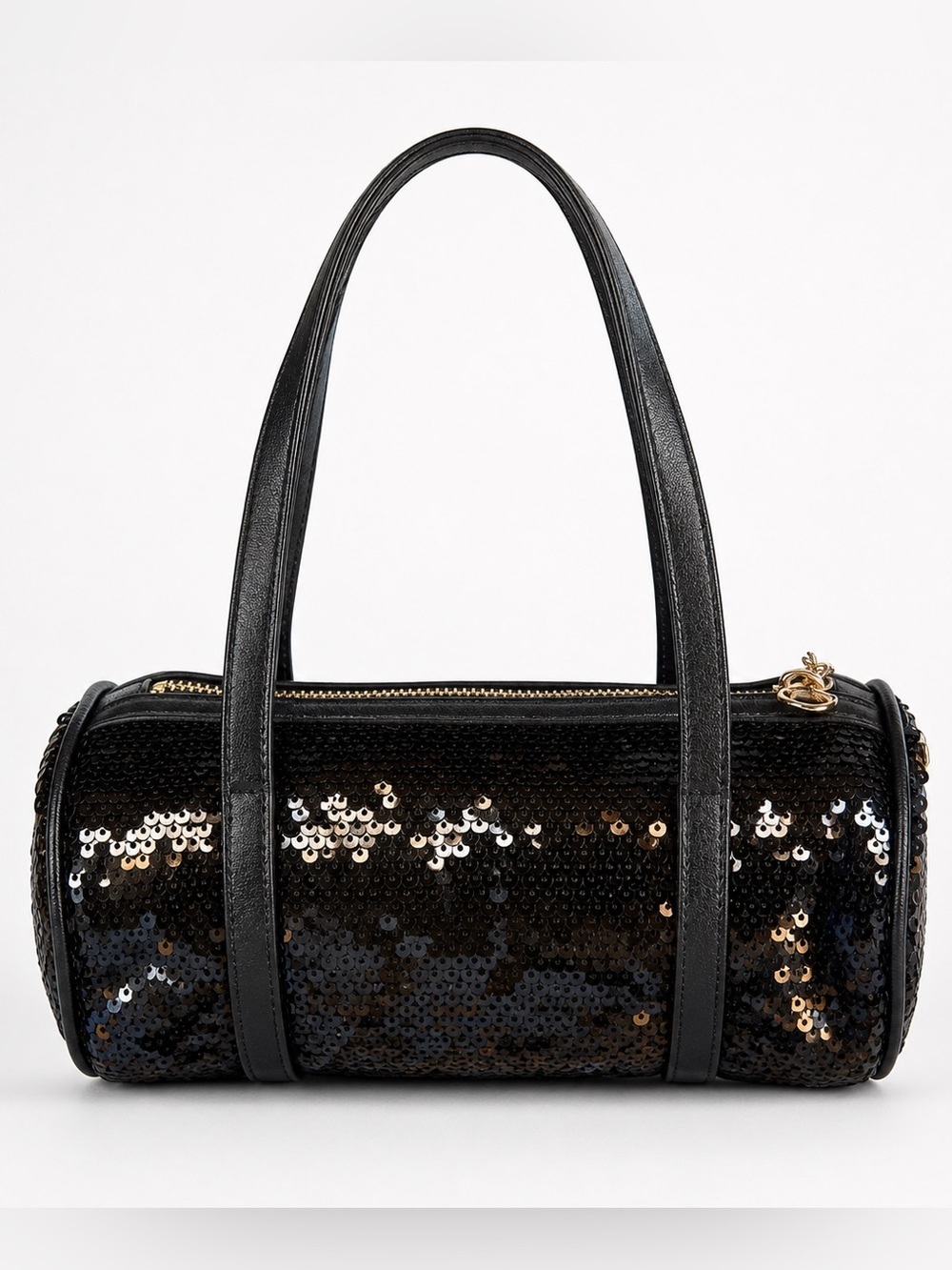 Juicy Couture Black Sequin Mini Barrel Bag Y2K Gold Hardware Crossbody Glam - Picture 4 of 8